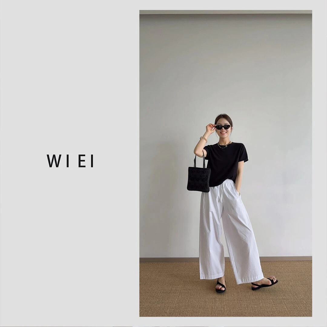 《WI EI》卷边袖*凉感高捻精梳棉随性松弛感卷边廓形针织短袖7A198