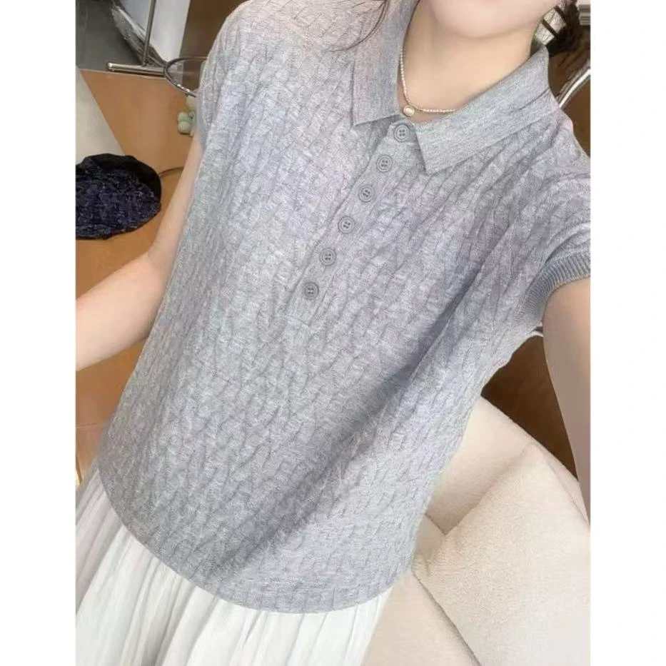 丽丽家~灰天鹅夏款飞袖白色洋气夏季针织衫