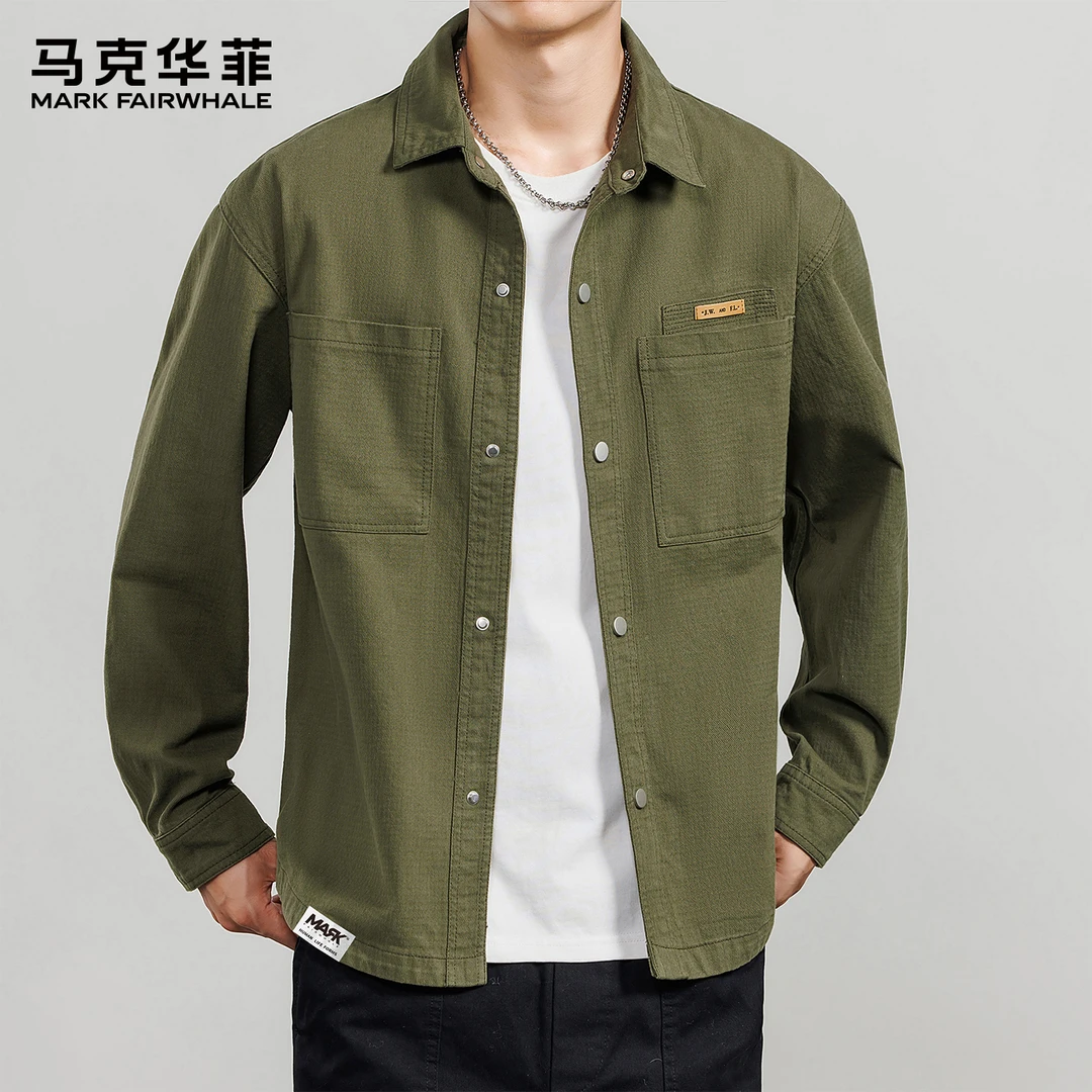 马克华菲2025新款工装风男士纯棉衬衫外套宽松长袖休闲夹克百搭潮