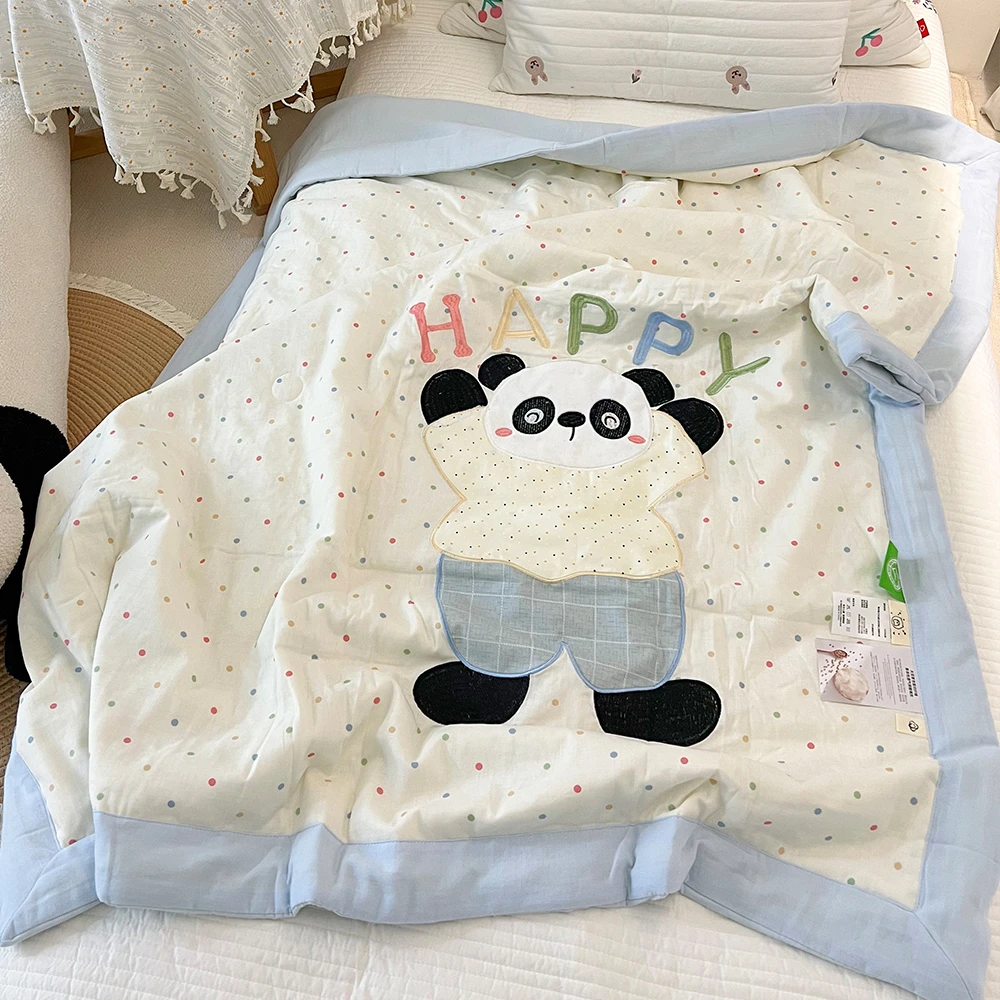 宝宝空调被A类全棉双层纱儿童夏凉被可爱贴布绣幼儿园午睡被子