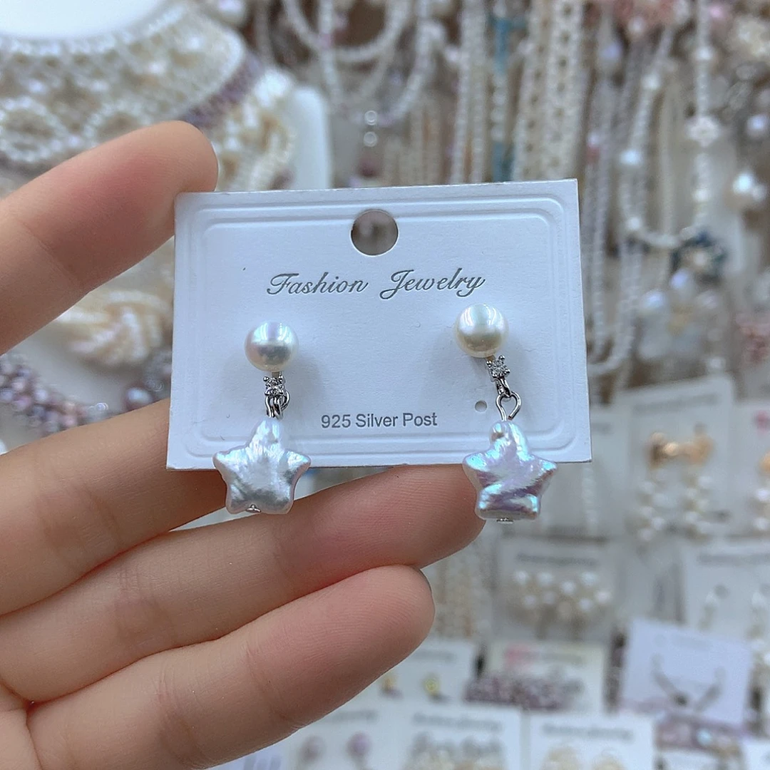 银S925镶嵌淡水珍珠耳饰