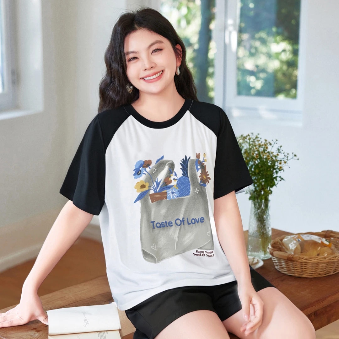 【沁夏霓裳-凉感索罗娜棉】MsShe大码女装夏装休闲短袖T恤K2506020