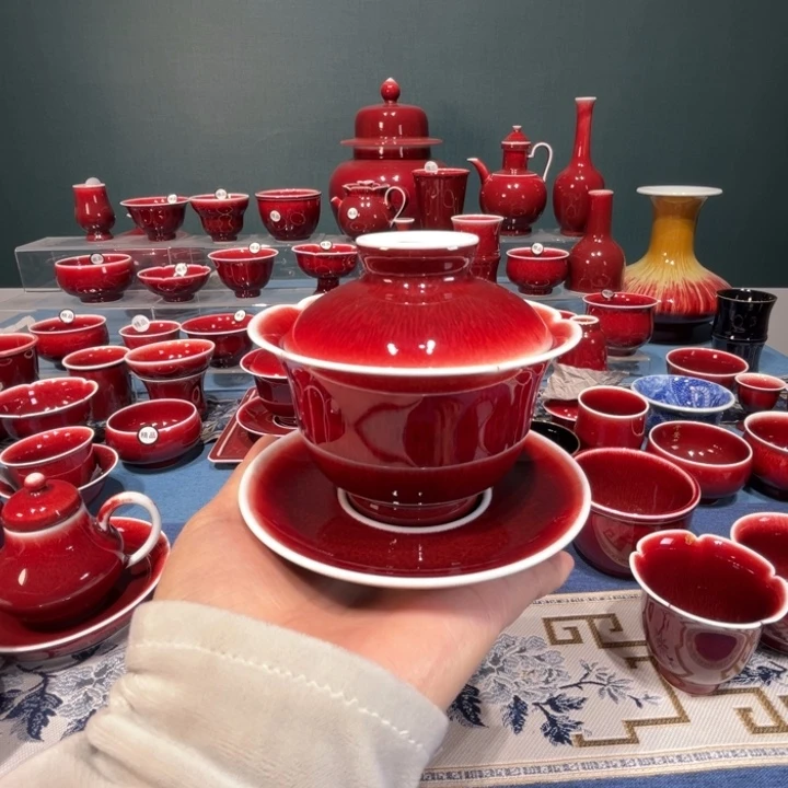 景德镇陶瓷三才花口盖碗