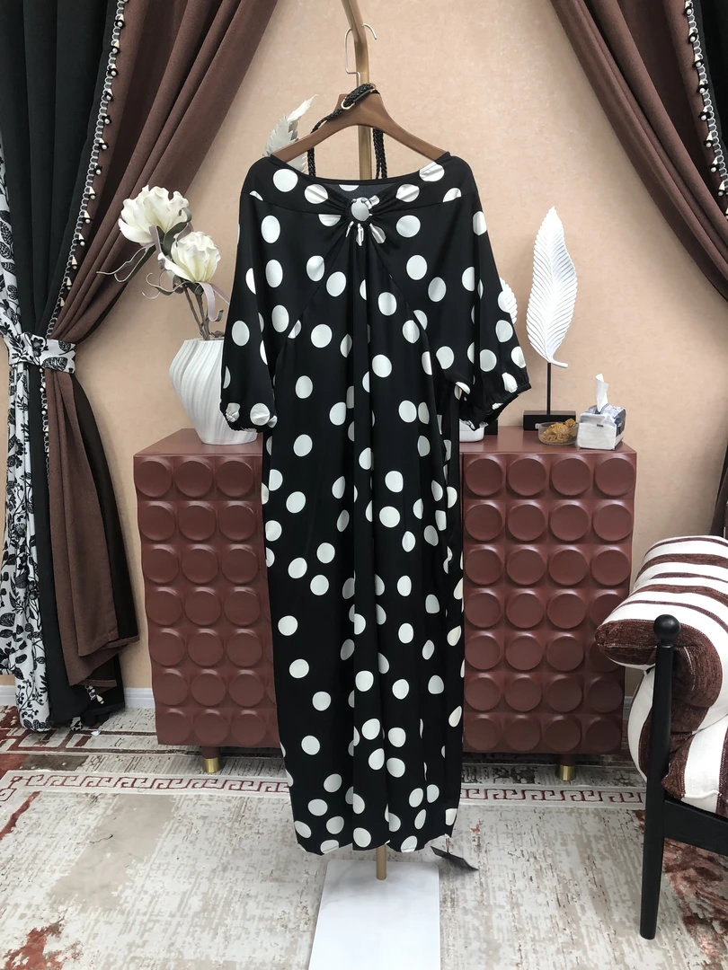 【A223】时尚新款民族风迪拜土耳其重工服饰波点长款连衣裙气质夏季