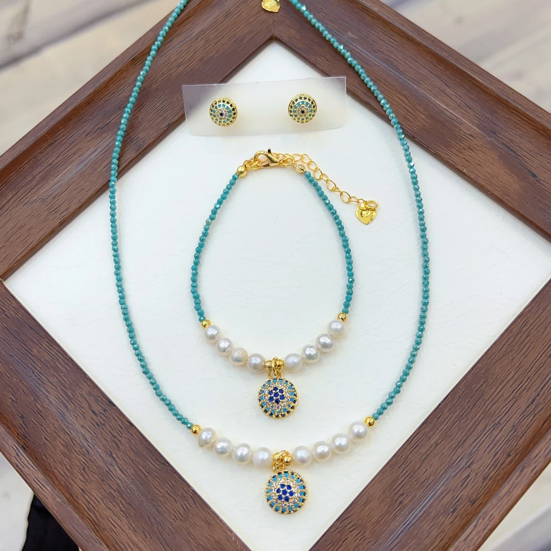 钛钢项链 伊帕尔阿依时尚手工款三件套 00623气质蓝色轻奢百搭ins