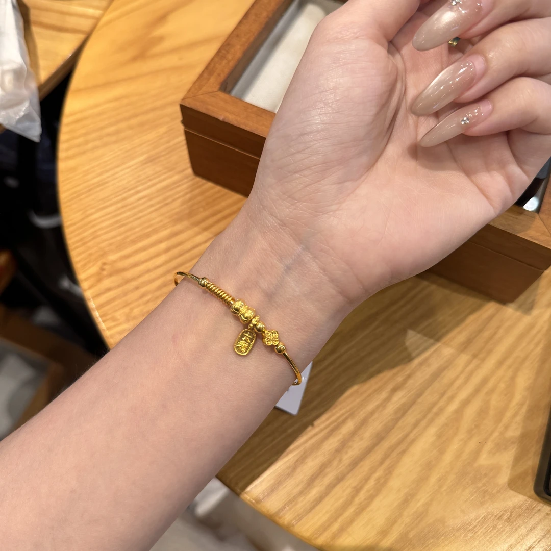 DZ『大吉大利』5G黄金小蛮腰四叶草滴溜C镯 足金999 S扣
