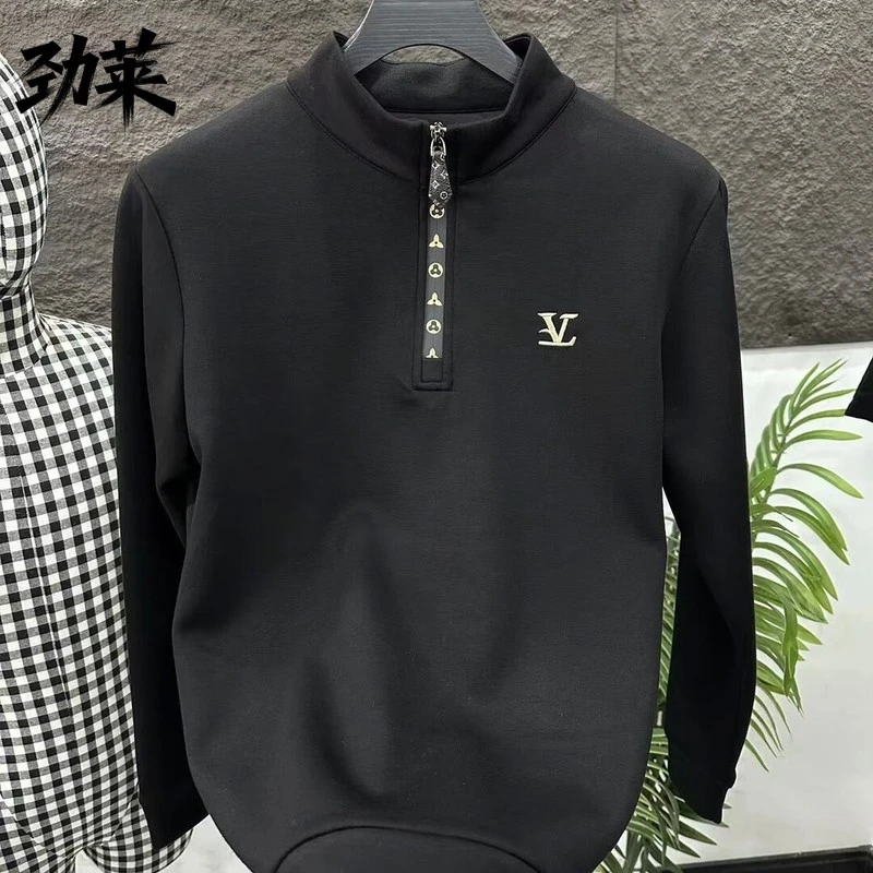 欧洲站轻奢男士长袖卫衣时尚休闲秋冬立领百搭潮流半高领套头卫衣