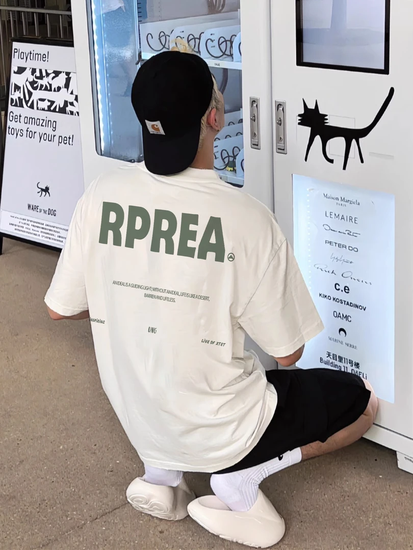 重磅纯棉美式复古设计感字母印花短袖T恤男夏季宽松五分袖上衣女