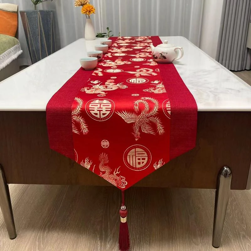 结婚桌旗红色喜庆茶几餐桌布新中式婚礼婚房装饰布置订婚宴长条