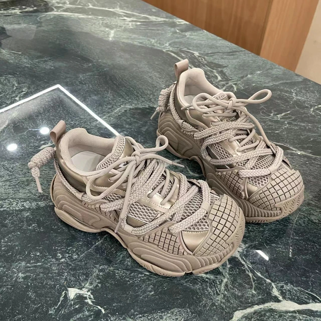 小小苏【ECX55036】老爹时尚厚底圆头鞋春季百搭透气灰色网面