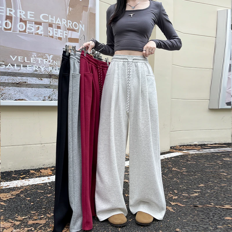 阔腿裤女松紧抽绳户外2025年春季休闲百搭宽松显瘦直筒拖地卫裤