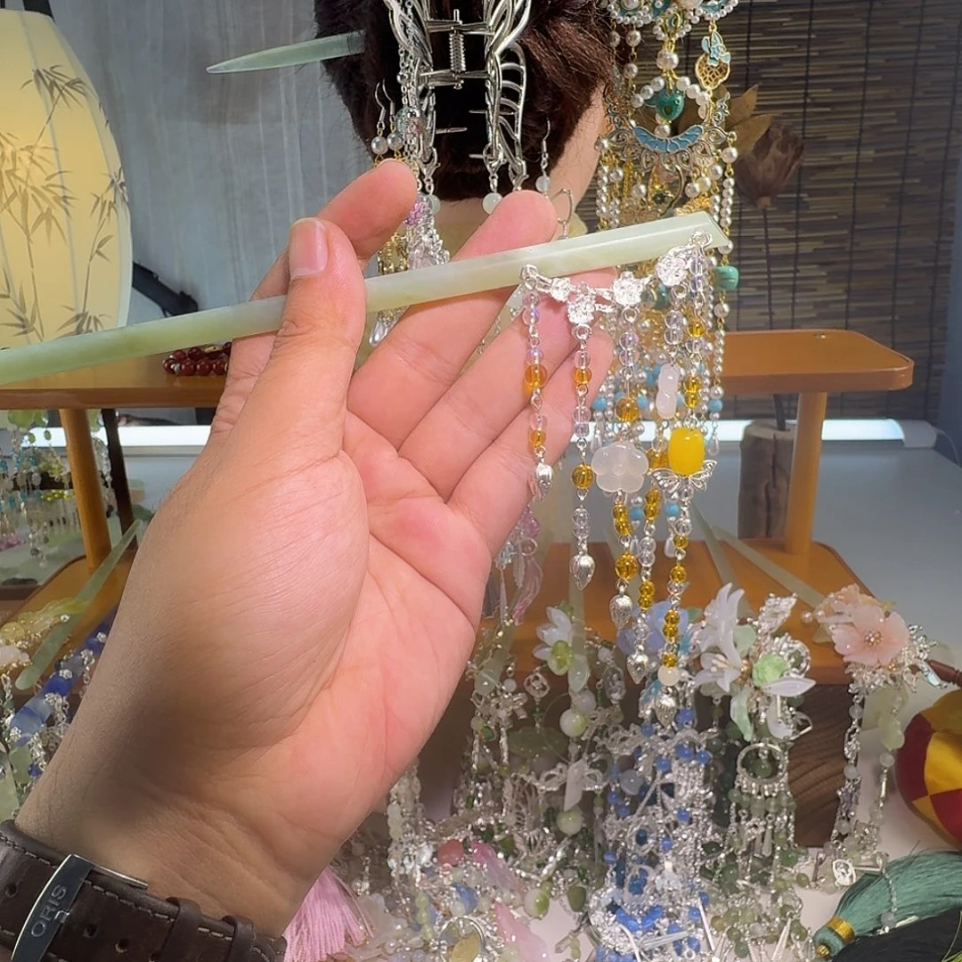 合金蛇纹石玉发饰