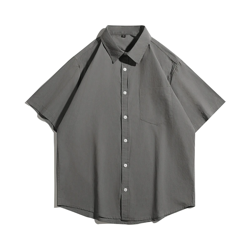 休闲男士短袖外套夏季情侣复古宽松潮流港风纯色百搭国潮港风衬衫