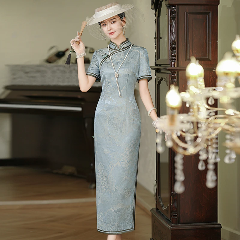轻奢真丝旗袍女年新款复古改良高端气质高贵妈妈桑蚕丝连衣裙