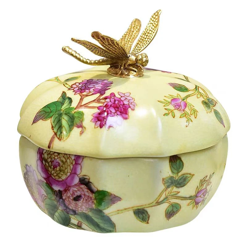 905黄铜镶陶瓷盖盒收纳首饰盒