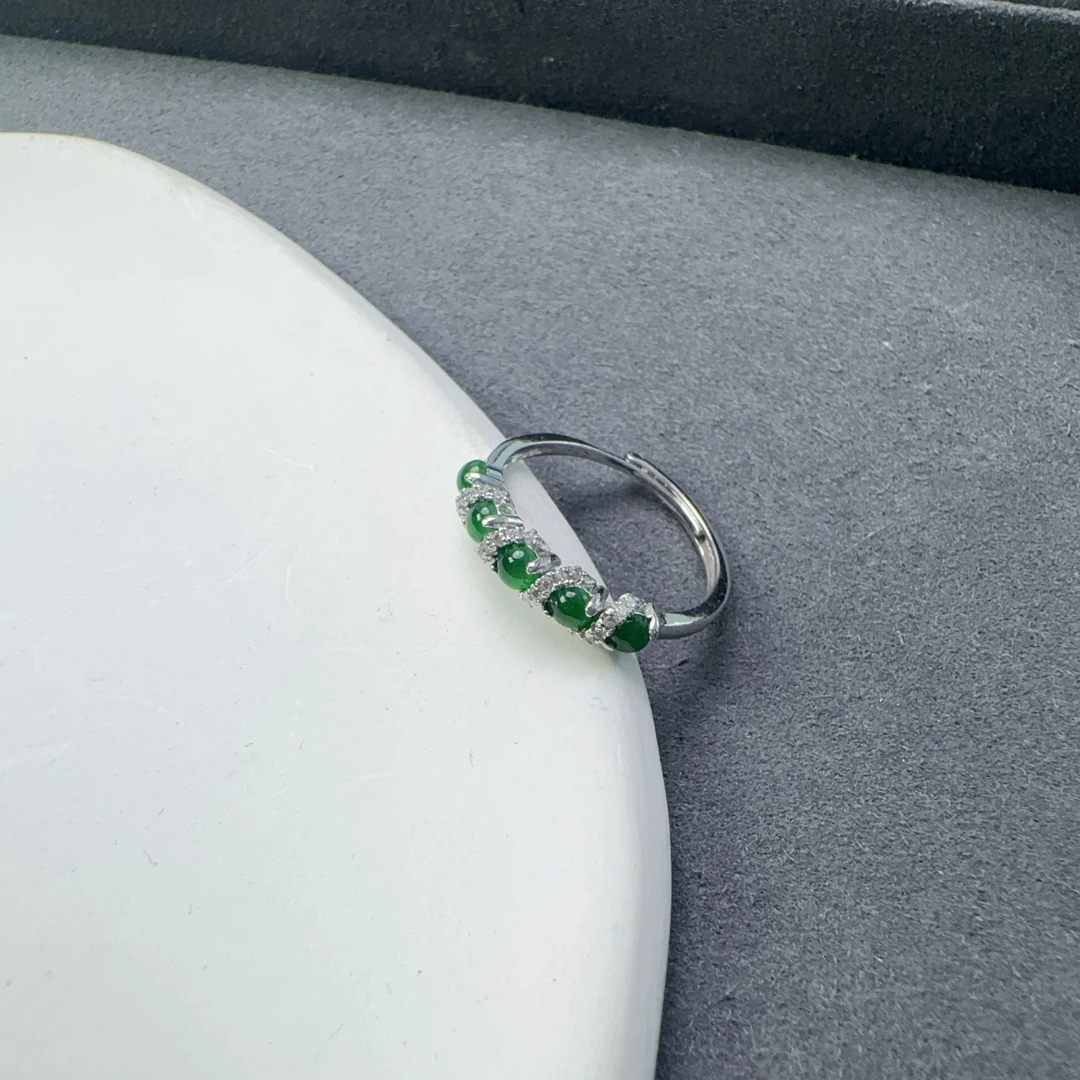 满绿翡翠排戒S925银