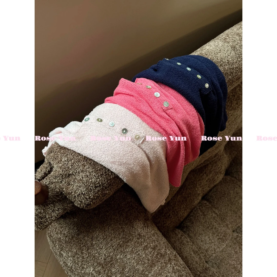 【Rose Yun】海浪纹肌理全棉U领半扣无袖背心  JY045089