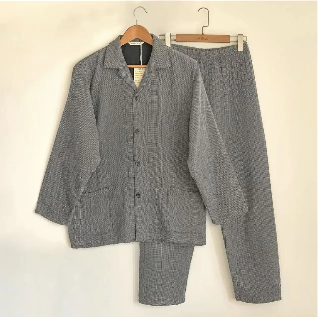 【顶端双雨露汉麻棉】男款家居服睡衣套装气囊四层黄金纱吸汗秋冬