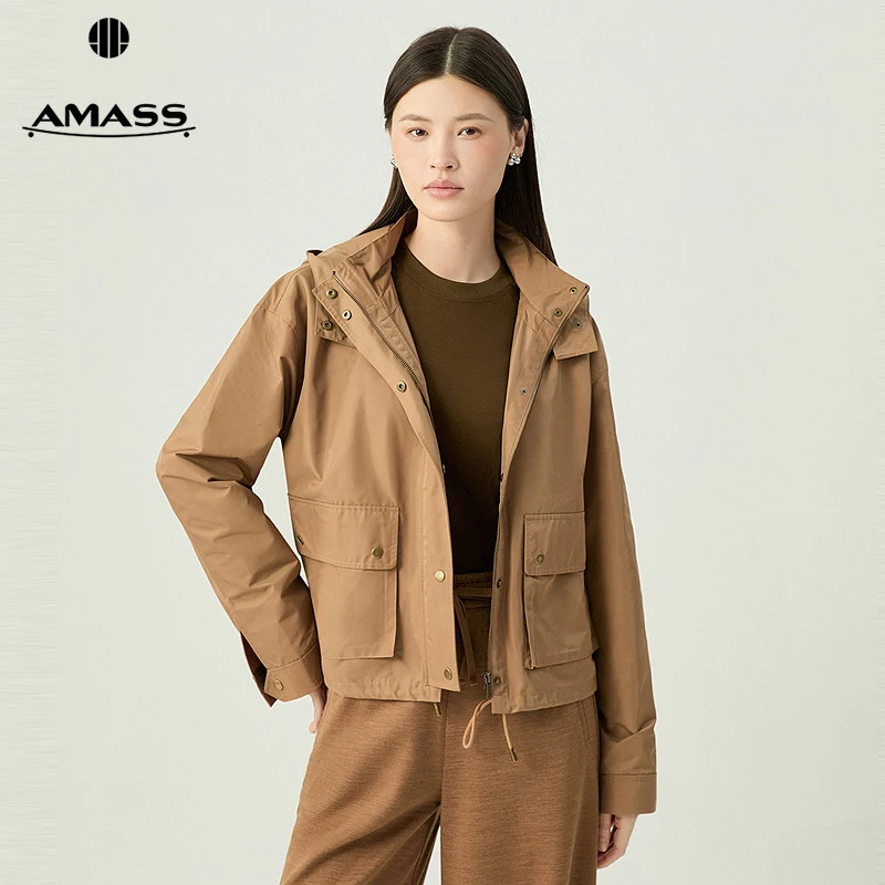阿玛施AMASS新款女装休闲百搭宽松版长袖双口袋工装外套5400489