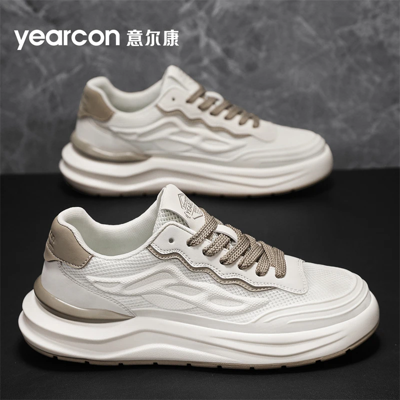 意尔康男鞋秋季透气2025新款网面休闲板鞋男士厚底百搭运动小白鞋