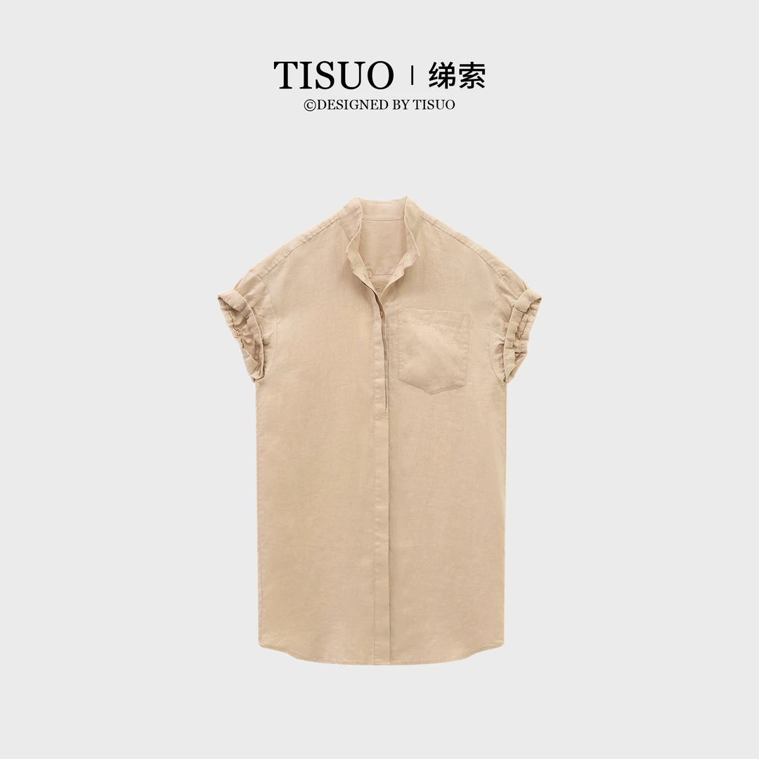 TISUO/绨索个性券边短袖亚麻舒适透气衬衫裙TS544247