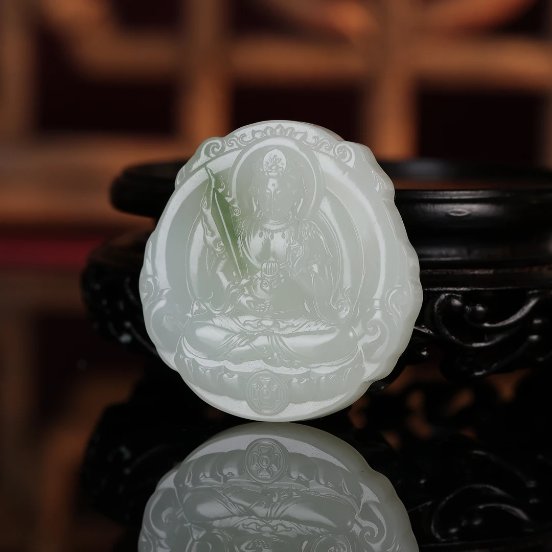 rl和田玉翠青玉文殊菩萨牌2508240407