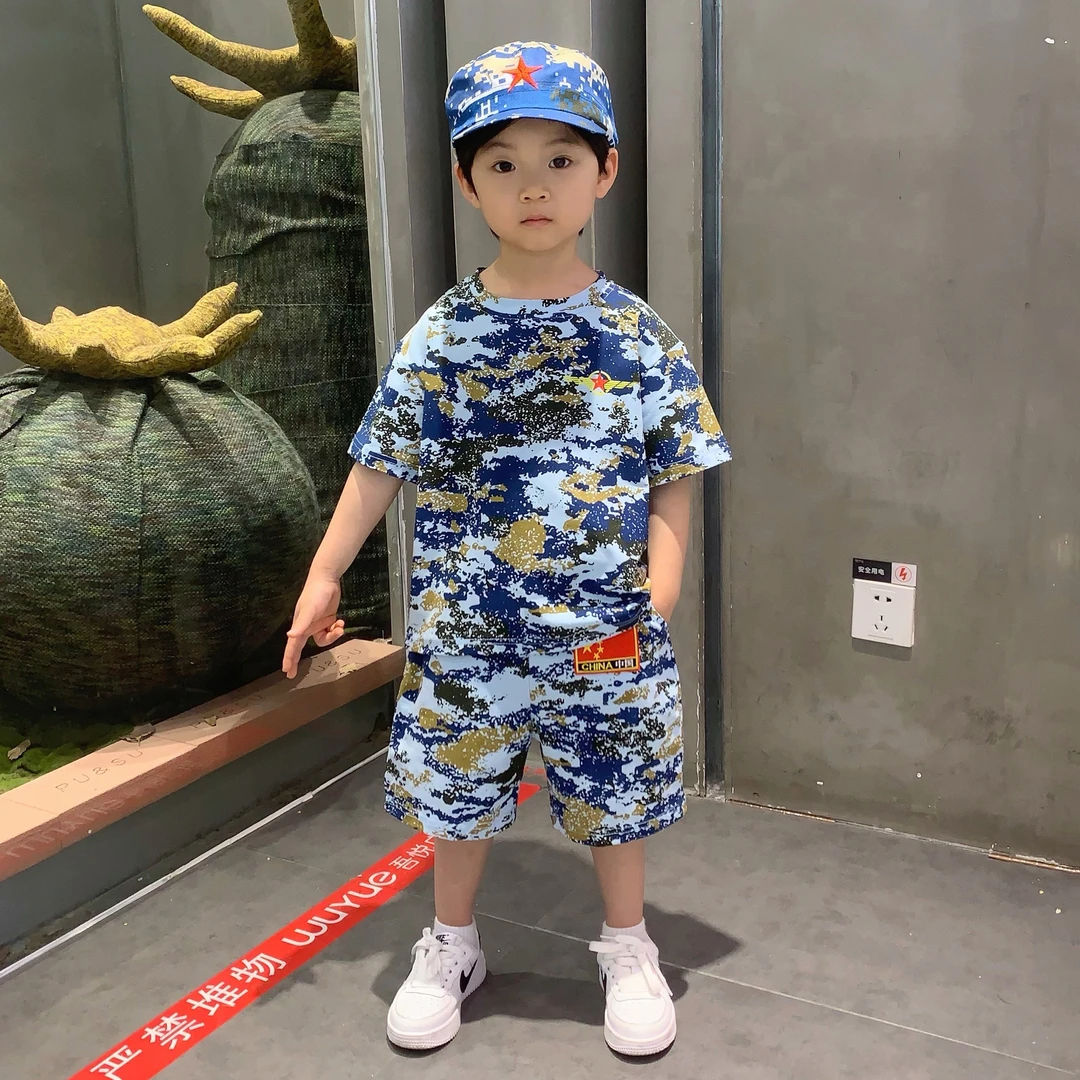 儿童迷彩服2025新款男童夏季套装宝宝薄款短袖小男孩帅气童装衣服