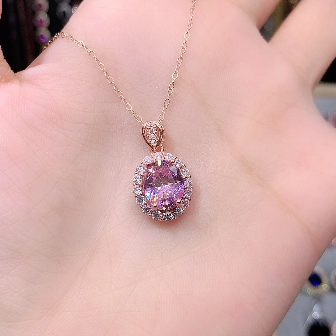 蓝宝石颈饰银S925镶嵌玫瑰金810