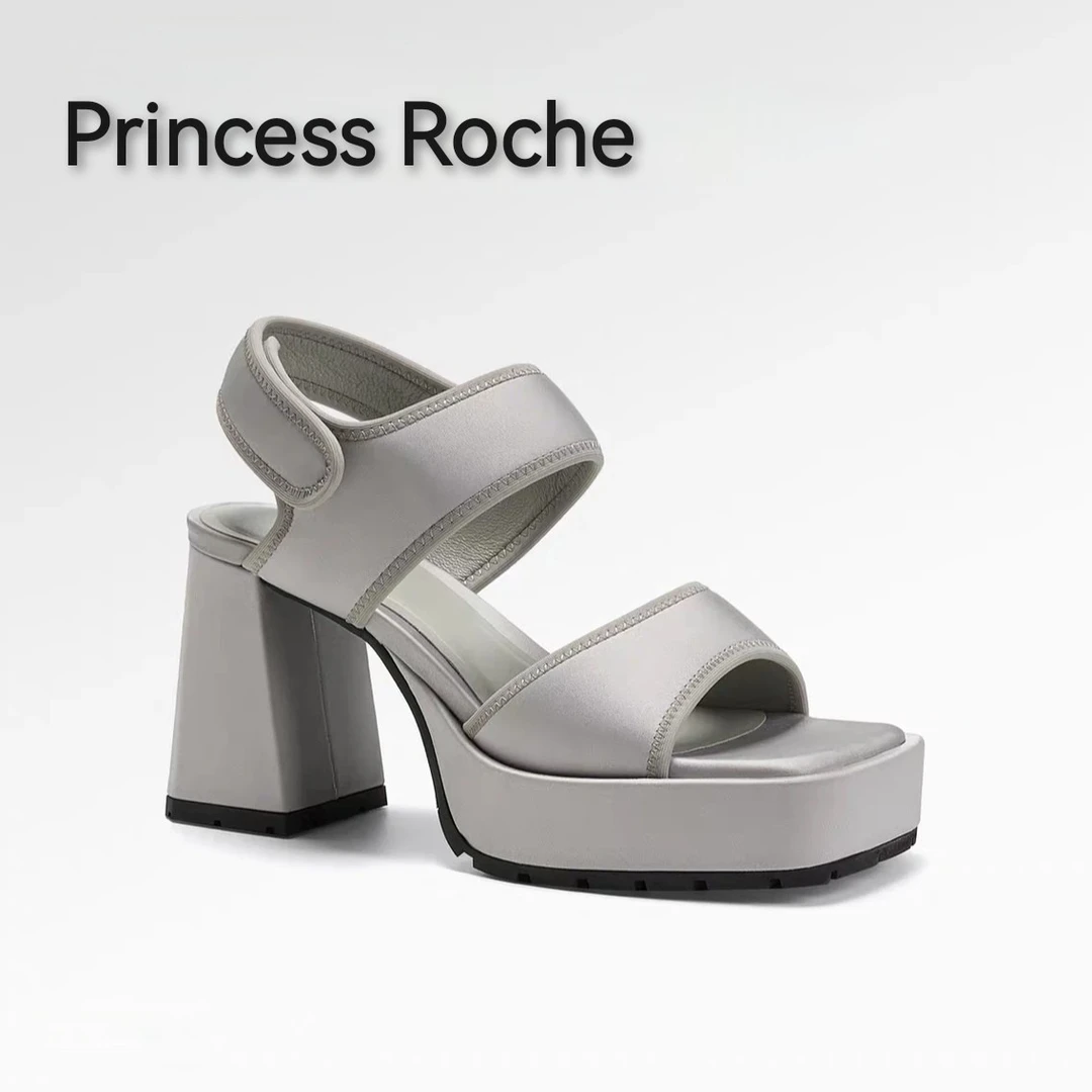 Princess Roche【设计师款】时尚高跟凉鞋方头魔术贴经典罗马凉鞋女