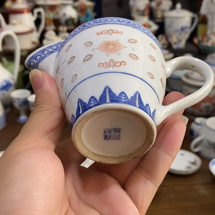 瓷片四景款公道杯