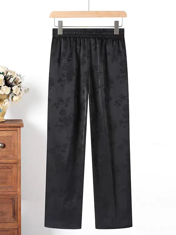 K602春款纯色暗花插口袋直版松紧腰长裤DM7