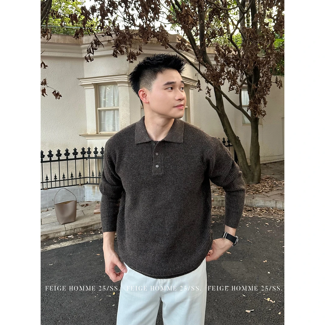 秋季系列/竖纹松弛慵懒感『老钱风混纺羊毛』翻领POLO衫针织衫16807