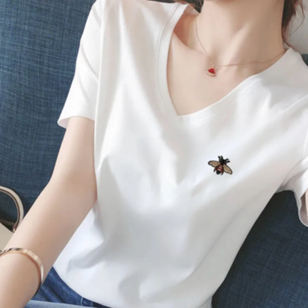 四季服饰夏季薄款气质圆领短袖刺绣