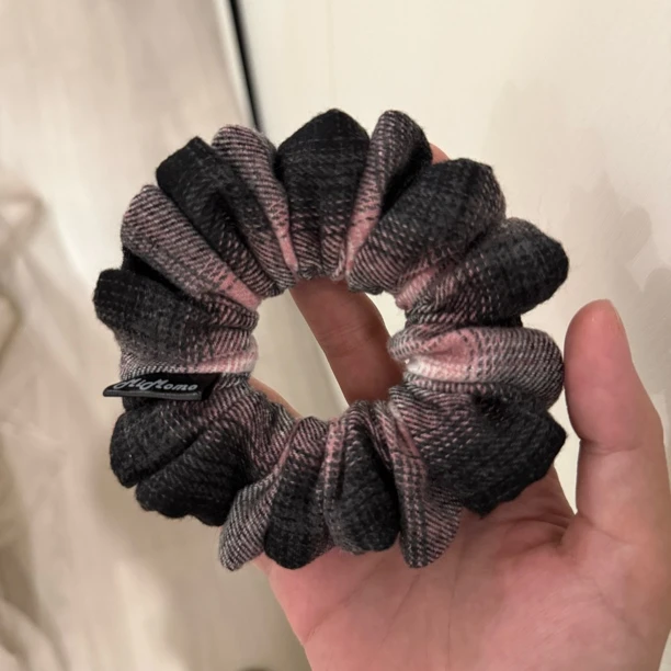 复古格子简约毛呢大肠发圈法式气质百搭头绳扎头发皮筋新款头饰