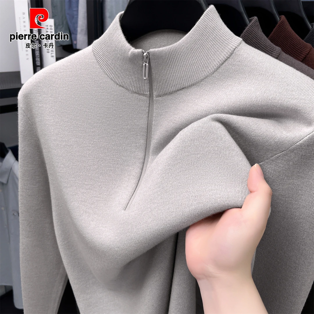皮尔卡丹薄款男士羊毛衫半高拉链领春秋季2025新款针织衫毛衣中年