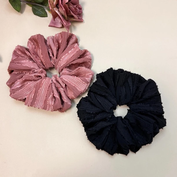 布艺发饰 纯色剪毛条纹超多褶皱大肠发圈