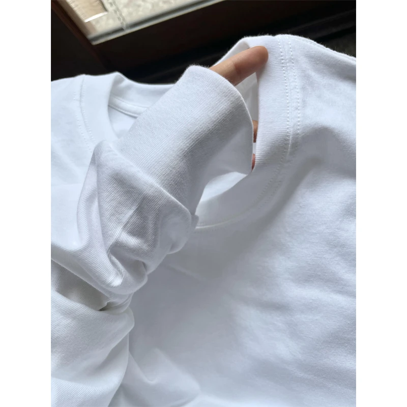 纯白色cleanfi长袖T恤男款春季重磅纯棉打底衫美式复古小领口卫衣
