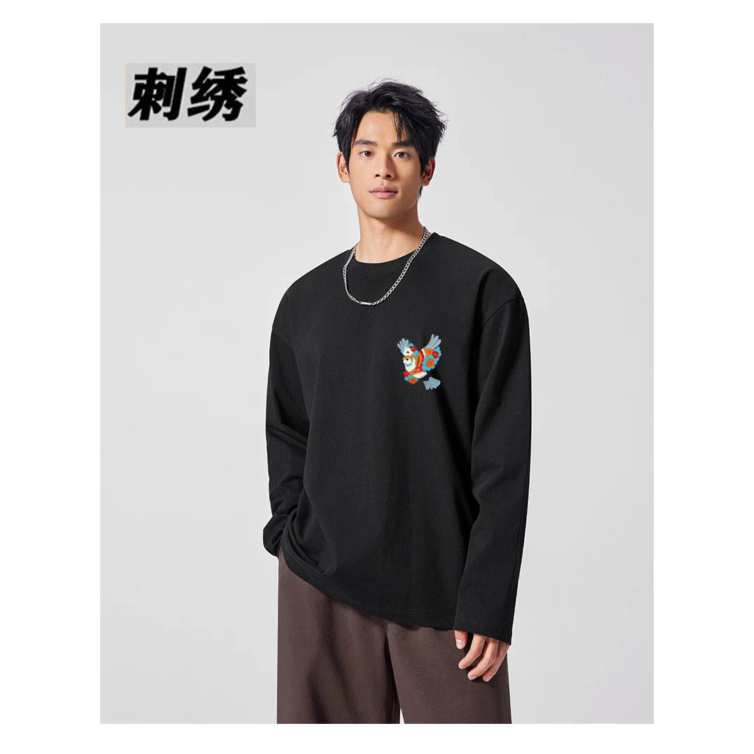 WASSUP潮牌联名卡通长袖男女春秋2025新款宽松休闲圆领套头T恤衫