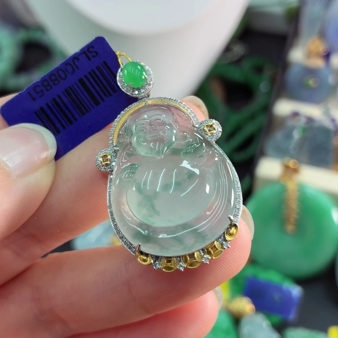 翡翠18K金镶嵌吊坠(不含链)