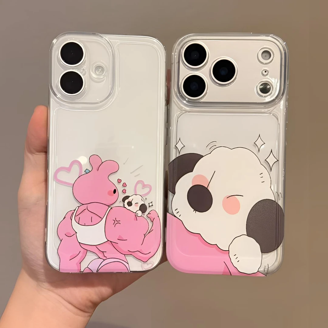 搞怪肌肉粉红兔子情侣壳适用苹果17promax手机壳16小米华为14防摔