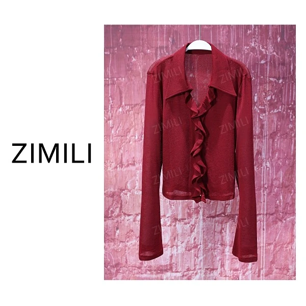 【亮哥女装】2025欧版安可拉红喇叭袖时尚休闲高弹气质上衣9632-A9