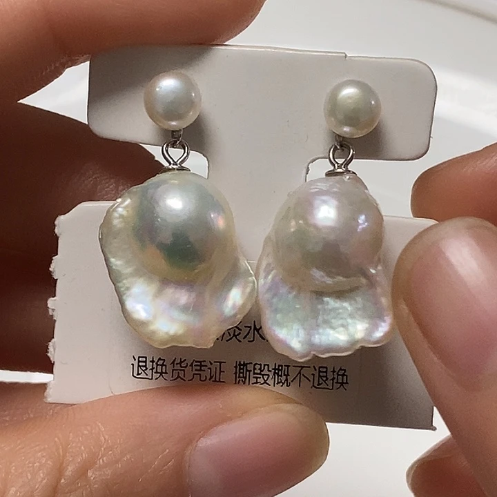 耳饰淡水珍珠银S925镶嵌双珠巴洛克耳钉