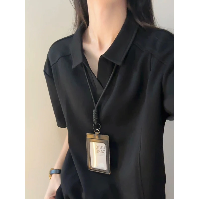 重磅正肩polo衫男款痞帅高级感V领拼接短袖T恤修身显瘦短款半截袖