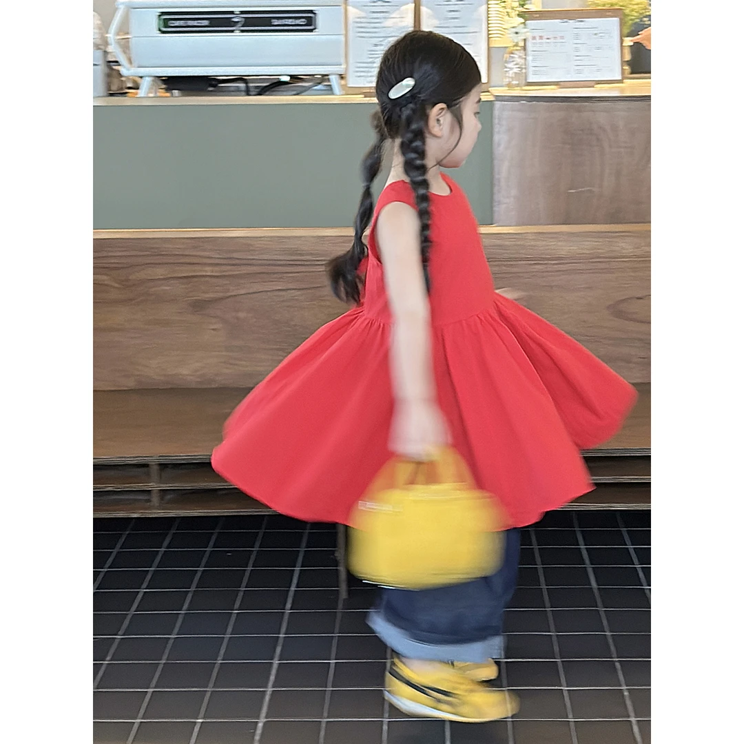 Harper kids 韩版女童夏季宽松纯色无袖背心连衣裙 H25Z010620