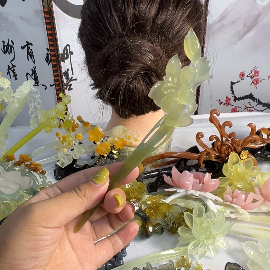心***倩定制蛇纹石玉毛货发饰