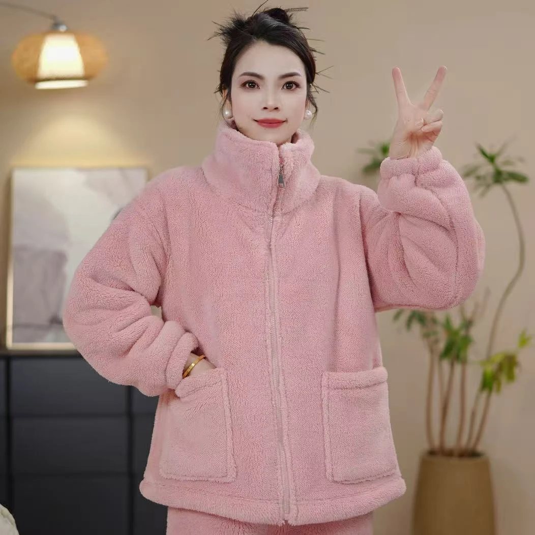极寒【零下十度能穿】保暖立领厚款冬季睡衣家居服套装加绒女装韩版