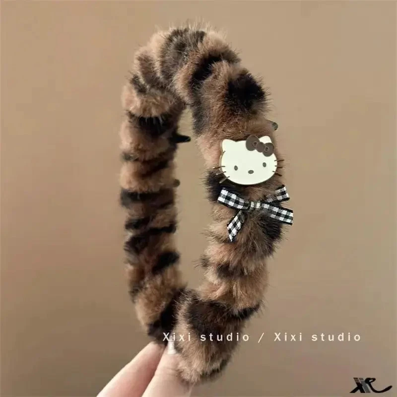 初秋甜酷辣妹KT猫咪发箍时尚毛绒豹纹箍高颅顶带齿发卡蓬松神器饰