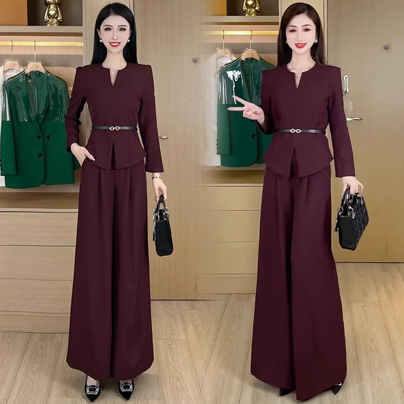 时尚高级感收腰显瘦休闲套装女2025春季新款设计感开叉上衣两件套