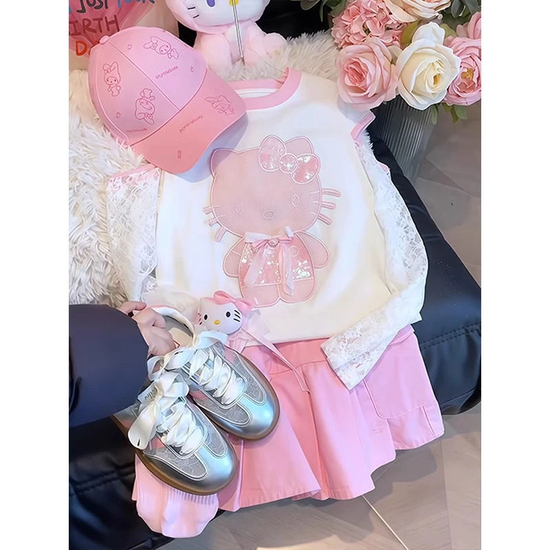 女童t恤夏装2025新款洋气儿童装卡通短袖套装夏季休闲假两件上衣