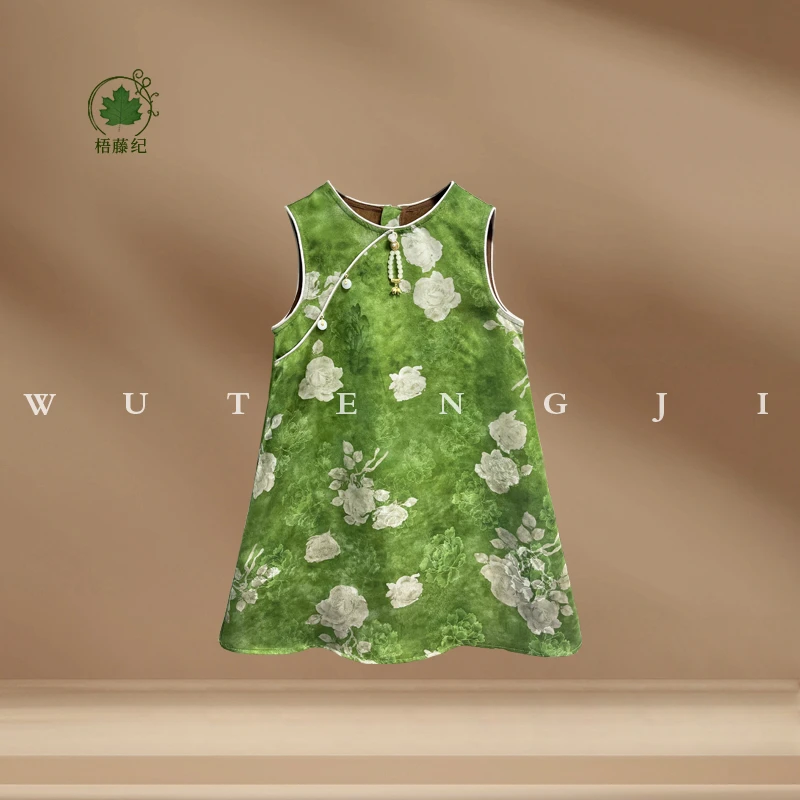 【兰叶】【100木薯丝25姆米】2025夏季新款国风女童连衣裙25XY108